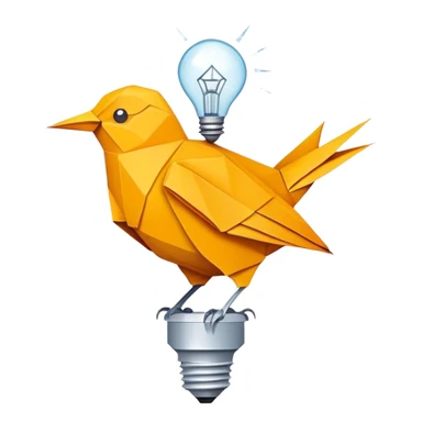 Origami bird with lightbulb sticker