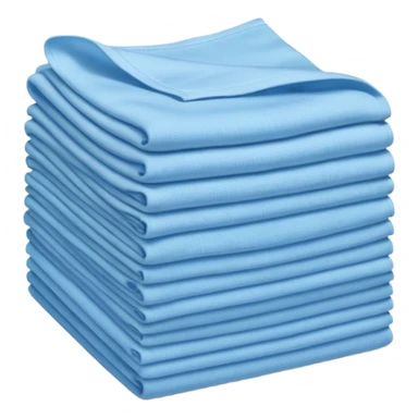 stack of soft square cloths with slightly textured fuzzy surfaces and cleanly folded edges pastel blue color light neatly layered no spray dirt or extras soft lighting subtle shadows emoji scale sticker