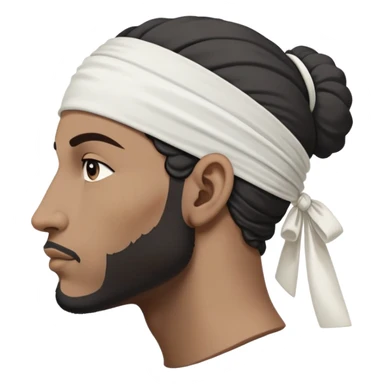 Fond : blanc uni. 	•	Symbole central : une tête de Maure (un homme noir) de profil, tournée vers la gauche (héraldique), avec : 	•	Un bandeau blanc ou serre-tête noué autour du front, 	•	Les traits du visage bien visibles (nez, lèvres, oreille), sticker