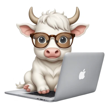 baby white bull in fancy glasses sitting in front of a macbook, working  sticker
