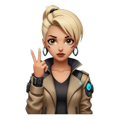 Woman with her tongue out in cyberpunk clothing and giving the middle finger. Looking naughty. sticker