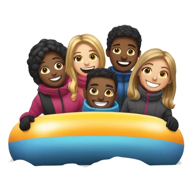 A group of friends is going snow tubing in Park city. It is a group of four girls and three boys, and one of the couples just gotten engaged. They are going snow tubing, but alongside them a group of parents are going bobsledding. sticker