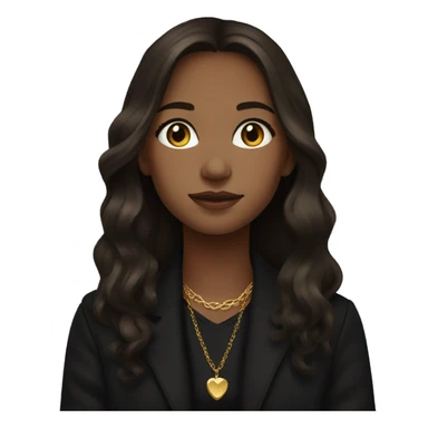 Brown long hair and gold eyes girl in black sweater and black coat, wearing gold earring and gold necklace  sticker