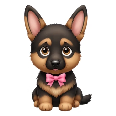 German shepherd puppy with a bow in the neck, like a gift sticker