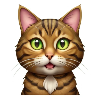 Cinematic Comical Brown Tabby Cat Portrait Emoji, Head tilted dramatically with an exaggeratedly shocked or offended expression, rich brown fur with bold dark tabby stripes, wide piercing golden-green eyes filled with exaggerated disbelief, Simplified yet hilariously expressive features, highly detailed, glowing with a slightly sassy glow, high shine, dramatic yet playful, stylized with an air of attitude, bright and endearing, soft glowing outline, capturing the essence of a sassy and over-the-top feline, so meme-worthy it feels like it could side-eye its way into internet fame instantly! sticker