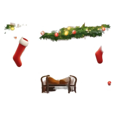 Brick Fireplace with wreath and Christmas lights and stockings sticker