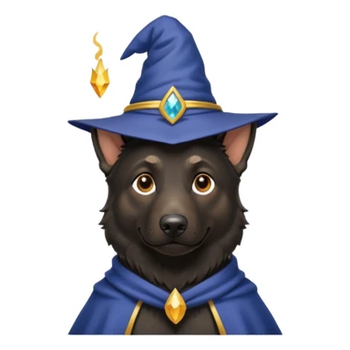 all black german shepherd face wearing a wizard hat sticker
