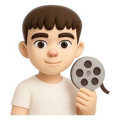 Make the character's skin tone lighter while keeping the same 3D cartoon style. Keep the film reel and white shirt as they are. Preserve the transparent background. sticker