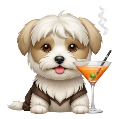 White havanese smoking and drinking a drink  sticker