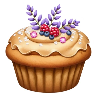 Lavender flower sprigs on a muffin with berries and sugar crystals without frosting  sticker