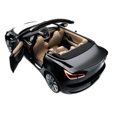 Hyper realistic, open top, black, Tesla Model 3, black upholstery, left side view sticker