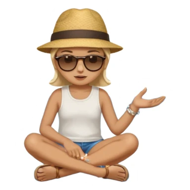 Someone sitting on the ground in the Beach close to the water and throws stone at the water and it's a sunrise  sticker