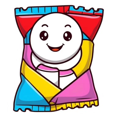 cartoon style Italian candy with a smiling face and colorful wrapper sticker