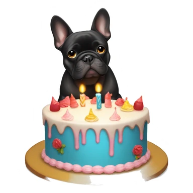 Black French bulldog holding a birthday cake  sticker