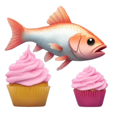 fish eating a fish and pink cupcake sticker