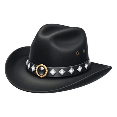 black cowboy hat with a black feather and some small diamonds sticker