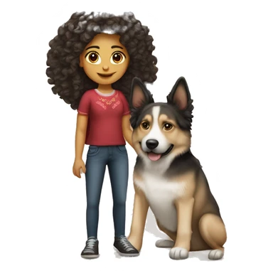 Mexican girl with curly hair and a dog who’s beside her a German Sheperd sticker