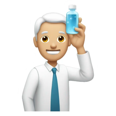 A man holding a serum cap in his hand from which a few drops of water are falling sticker