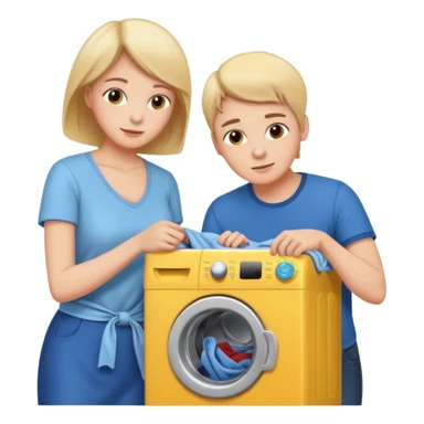 Mother and son putting clothes in the washing machine sticker