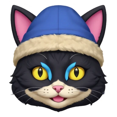 image friend from deltarune, a cat with a pink eye and a yellow eye, and black fur and pointy ears smiling sticker