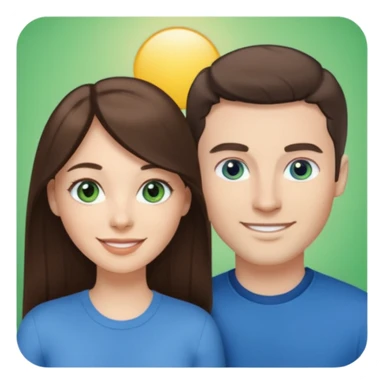 “A Polaroid-style photo of a couple with a heart of a white woman with long brunette hair and blue eyes, and a white man with short brunette hair and green eyes.” sticker