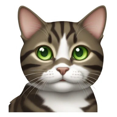 Dark Brown and white tabby cat with green eyes sticker