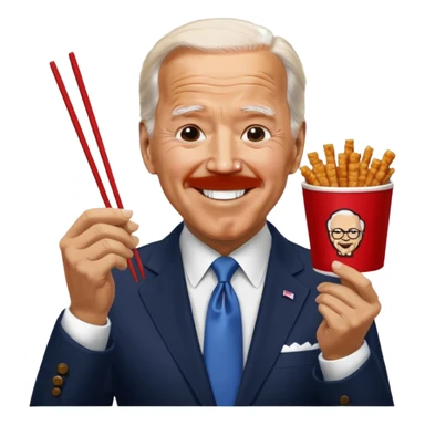 Joe Biden eating KFC with chopsticks sticker