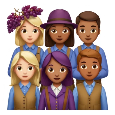 Make a photo of 5 project managers, specificly 3 girls and 2 boys, that are making project for improvment of the vineyard sticker