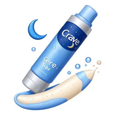 Small white CeraVe tube with blue label soft beige tip, with gentle light. Surrounded by tiny floating tear-shaped sparkles and crescent moon dust, hinting at dark circle repair. Emits a soothing blue-beige aura like a targeted eye revival spell. Compact, calming, and luminous — emoji-style. sticker