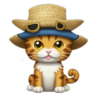 One Piece pirate cat with straw hat sticker