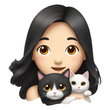 Korean girl with long black hair holding two cats sticker
