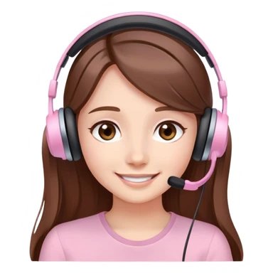 Girl with long brown hair talking to her boyfriend on video call, smiling sweetly elegant cute delicate lightpink aura  sticker