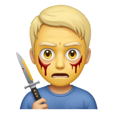 Insane scared injured yellow emoji person with a knife in the classic emoji style  sticker