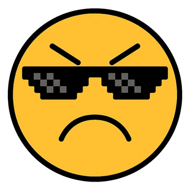 angry emoji with pixelated sunglasses, color outline icon style sticker