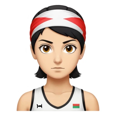 Merab Dvalishvili emoji with short hair, athletic build, determined expression, wearing Georgian flag headband sticker