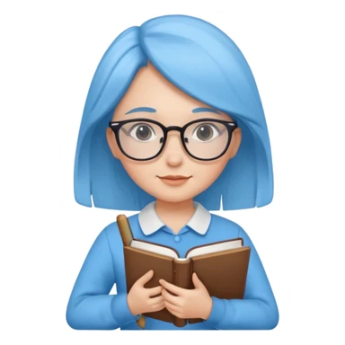 cute girl, glass, smart, Sky-blue colored clothing,
holding a book in one arm and a pen in the other hand.Holding a pen in the right hand as if teaching.Wearing glasses, with a smart and bright-looking face. sticker