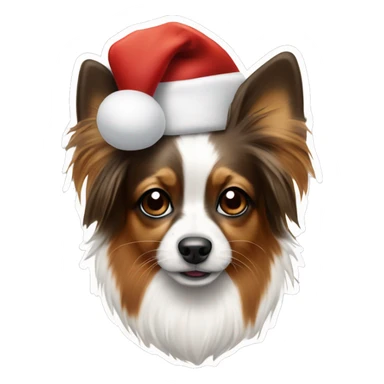 Papillon dog in black, white and brown wearing santa hat sticker
