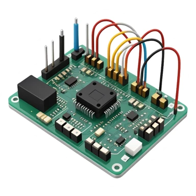 An icon featuring a circuit board, electrical wires, symbolizing electrical engineering. The design includes resistors, capacitors, and a power transformer, representing the study of electrical systems and innovation. Transparent background highlights modern electrical technology sticker