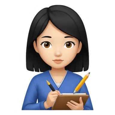Asian girl writing diary sticker