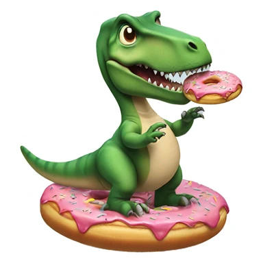 t rex riding a donut like a skateboard while eating a mini cheese pizza sticker