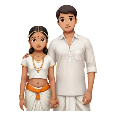 31 years young and small Brahmin boy with traditional formal cotton shirt and cotton lungi is pleasent peaceful thankful to 18 years young and fat and tall Brahmin girl with the complete decoration of bharatanatyam as godess lakshmi devi. sticker