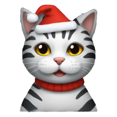 Cat with grey and black stripes with christmas hat sticker