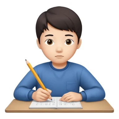 A Asian kid doing his math homework  sticker