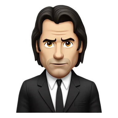  John Travolta's character from Pulp Fiction. The figure should have a puzzled expression, with slightly raised eyebrows and an open hand gesture.  the character should wear a black suit with a white shirt.  sticker