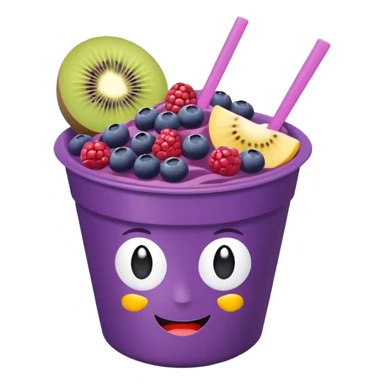 acai bowl in a purple plastic cup, simple, bright, with fruit toppings, emoji style sticker