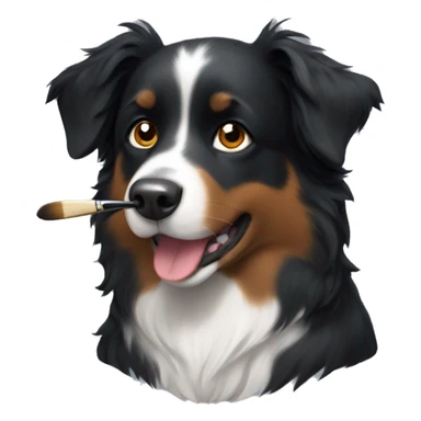 Small black australian shepherd dog with paintbrush  sticker
