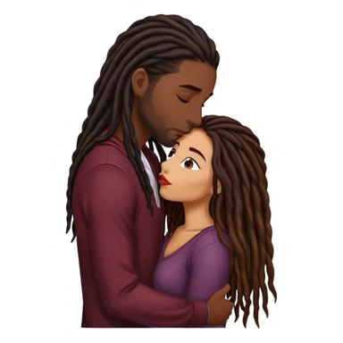 Dark Wine colored hair Latina long hair, kissing young black guy with dreads sticker