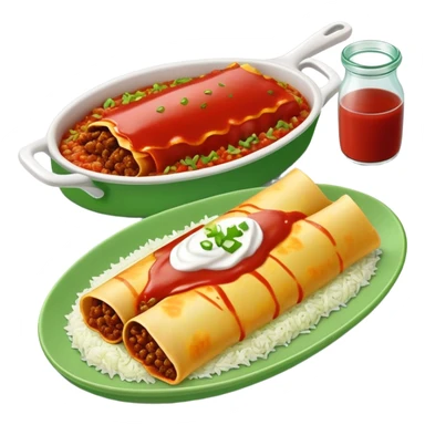 Beef enchiladas with red sauce and light green rice on the side  sticker