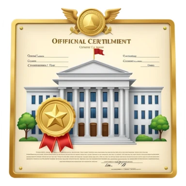 Government building with an official certificate or diploma document next to it sticker