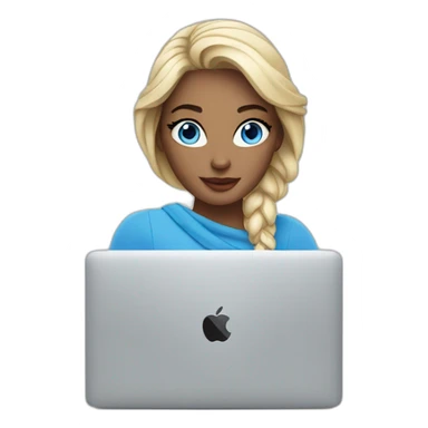 beautiful woman with blue eyes and macbook sticker